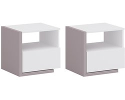 Vente-unique Set van 2 Scandinavisch nachtkastje - 1 lade en 1 nis - Wit en taupegrijs - NAPOLI II