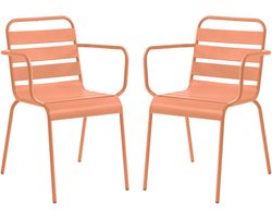 Vente-unique Set van 2 stapelbare metalen fauteuils - Perzikkleurig - MIRMANDE van MYLIA L 56 cm x H 79 cm x D 59 cm