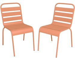 Vente-unique Set van 2 stapelbare metalen tuinstoelen - Perzikkleurig - MIRMANDE van MYLIA L 47.5 cm x H 79 cm x D 59 cm