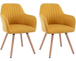 Vente-unique Set van 2 stoelen met armleuningen - Stof en metaal met houteffect - Geel - ELEANA