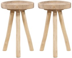 Vente-unique Set van 2 tuinbijzettafel van teakhout D30 cm - Licht naturel - TULUM van MYLIA