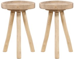 Vente-unique Set van 2 tuinbijzettafel van teakhout D30 cm - Licht naturel - TULUM van MYLIA L 30 cm x H 45 cm x D 30 cm