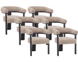 Vente-unique Set van 6 stoelen met armleuningen van boucléstof en heveahout - Taupegrijs en zwart - LIVELIA