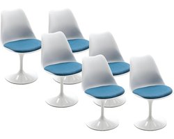 Vente-unique Set van 6 stoelen - Polypropyleen en metaal - Blauw en wit - XAFY