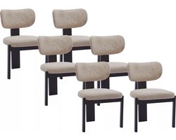 Vente-unique Set van 6 stoelen van boucléstof en heveahout - Taupegrijs en zwart - WILANA