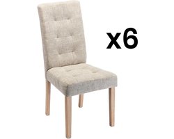 Vente-unique Set van 6 stoelen VILLOSA - Stof & houten poten - Beige