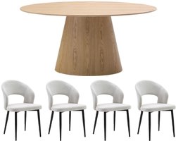 Vente-unique Set van tafel ANTELADA + 4 stoelen NIYAMA - Licht naturel en grijs