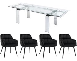 Vente-unique Set van tafel LUBANA + 4 stoelen PEGA - Transparant en zwart