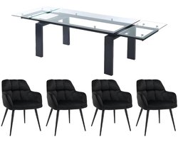 Vente-unique Set van tafel LUBANA + 4 stoelen PEGA - Transparant en zwart
