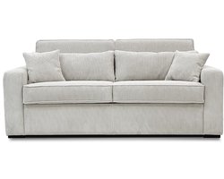 Vente-unique Slaapbank – 3 zitplaatsen – Crèmewitte stof – Express-uitklapmechanisme – Matrasbreedte: 140 cm – Matrasdikte: 16 cm – MONDOVI