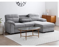 Vente-unique Slaapbank met hoek rechts van grijze stof ULENIO