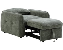 Vente-unique Slaapfauteuil in getextureerde groene stof POBAVA