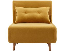 Vente-unique Slaapfauteuil van mosterdgele stof URIBIA