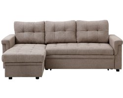 Vente-unique Slaaphoekbank in taupe stof DERAMOP