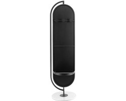 Vente-unique Spiegel op poot van metaal met opbergruimte en haken - L44 x H169 cm - Zwart - TOMONO