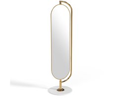 Vente-unique Staande spiegel met opbergruimte en metalen kapstokhaakjes - B. 45 x H. 172 cm - Goud - TOMONO