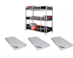 Vente-unique Stapelbed - 3 x 90 x 190 cm - Metaal - Zilverkleur - Met matras - ELOUAN L 200 cm x H 205 cm x D 103 cm