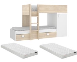 Vente-unique Stapelbed hout natuurlijk licht 90 x 190 cm