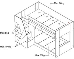 Vente-unique Stapelbed hout natuurlijk licht 90 x 190 cm