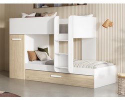 Vente-unique Stapelbed hout natuurlijk licht 90 x 190 cm