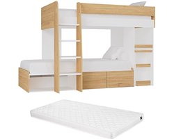 Vente-unique Stapelbed hout natuurlijk licht, wit 90 x 190 cm