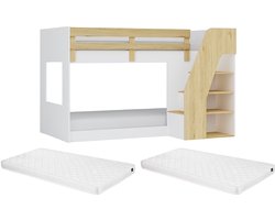 Vente-unique Stapelbed hout natuurlijk licht, wit 90 x 190 cm