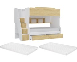 Vente-unique Stapelbed hout natuurlijk licht, wit 90 x 190 cm