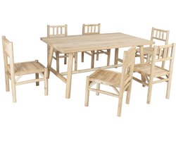Vente-unique Tuineethoek van teakhout: tafel L.180 cm en 6 stoelen - Licht naturel - TULUM van MYLIA