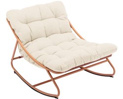 Vente-unique Tuinschommelfauteuil van staal - Oranje met lichtgrijs kussen - SARANI van MYLIA