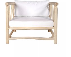 Vente-unique Tuinstoel van teakhout met kussens - Licht naturel en wit - TULUM