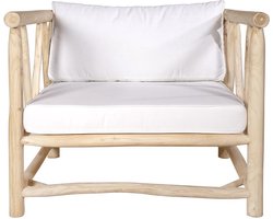 Vente-unique Tuinstoel van teakhout met kussens - Licht naturel en wit - TULUM L 92 cm x H 77 cm x D 92 cm