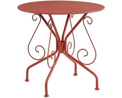 Vente-unique Tuintafel van metaal met smeedijzer aspect - terracotta - GUERMANTES L 80 cm x H 71 cm x D 80 cm