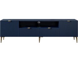 Vente-unique Tv-meubel met 2 deuren, 2 laden en 2 nissen van mdf en staal - Blauw en goudkleurig - YESINIA