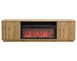Vente-unique Tv-meubel met 2 deuren van mdf met schoorsteeneffect met ledverlichting - Naturel en zwart - YEVINA
