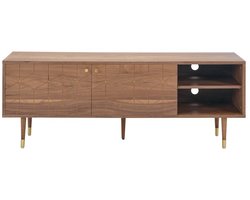 Vente-unique Tv-meubel met 2 deurtjes en 2 vakken in notelaarfineer - Houtlook en goudkleurig - PARIOMA