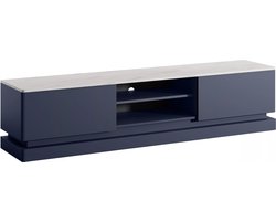 Vente-unique Tv-meubel met 2 lades en 2 nissen met ledverlichting - Mdf - Blauw met wit marmereffect - DEVIKA -