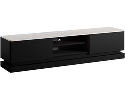 Vente-unique Tv-meubel met 2 lades en 2 nissen met ledverlichting van mdf - Zwart met wit marmereffect - DEVIKA - van Pascal Morabito