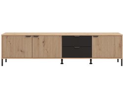 Vente-unique TV-meubel met 3 deuren en 2 lades - Naturel en zwart - MERELA