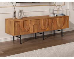 Vente-unique Tv-meubel met 3 deurtjes van mangohout en zwart metaal - Naturel - MIZORAM