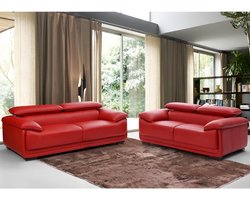 Vente-unique Tweezitsbank van leer MACELO - Rood