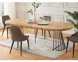 Vente-unique Uitschuifbare eettafel 2 tot 12 plaatsen van mdf en staal - Naturel en zwart - FIRELA