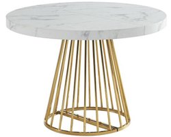 Vente-unique Uitschuifbare eettafel 2 tot 12 plaatsen van mdf en staal - Wit marmereffect en goud - FIRELA L 260 cm x H 76 cm x D 110 cm