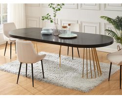 Vente-unique Uitschuifbare eettafel 2 tot 12 plaatsen van mdf en staal - Zwart en goud - FIRELA