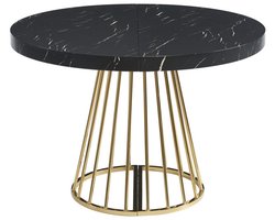 Vente-unique Uitschuifbare eettafel 2 tot 12 plaatsen van mdf en staal - Zwart marmereffect en goud - FIRELA