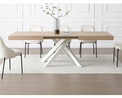 Vente-unique Uitschuifbare eettafel 6-10 personen in MDF en metaal - Houtlook en wit - CATONAV
