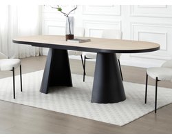 Vente-unique Uitschuifbare eettafel 6 tot 10 plaatsen van mdf en metaal - Licht naturel en zwart - KORIZEA