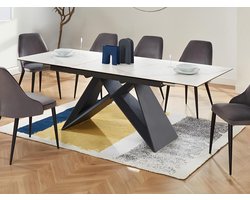 Vente-unique Uitschuifbare eettafel LIBSY - 6 à 8 personen - Keramiek en Metaal - Wit L 220 cm x H 76 cm x D 90 cm