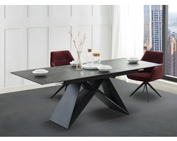 Vente-unique Uitschuifbare eettafel LIBSY - 6 tot 8 personen - Keramiek en metaal - Zwart