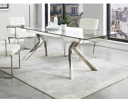 Vente-unique Uitschuifbare eettafel VELIKA - Gehard glas & metaal - 6 à 8 personen