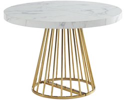 Vente-unique Uitschuifbare eettafel voor 2 tot 12 personen van MDF en staal - Wit en goud marmereffect - FIRELA